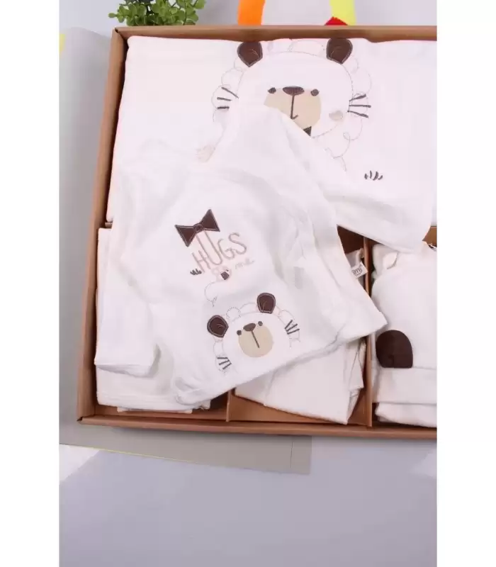 Ayıcık Desenli 10 Parça kutulu %100 Pamuk Erkek Bebek Hastane Çıkışı