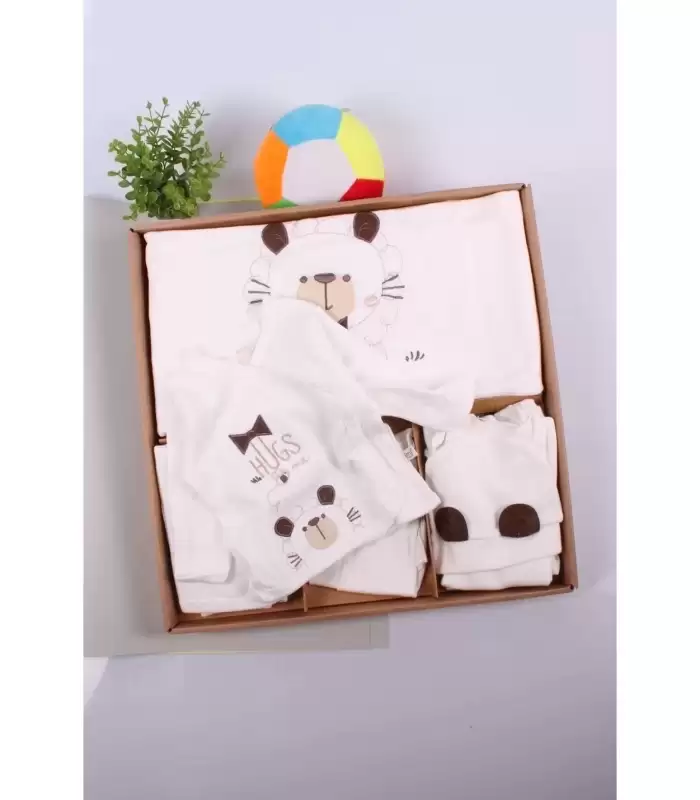 Ayıcık Desenli 10 Parça kutulu %100 Pamuk Erkek Bebek Hastane Çıkışı