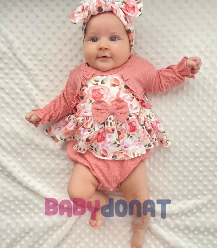 Bahar Çiçekleri Desenli Bandanalı Kız Bebek Romper