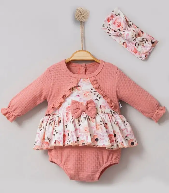 Bahar Çiçekleri Desenli Bandanalı Kız Bebek Romper