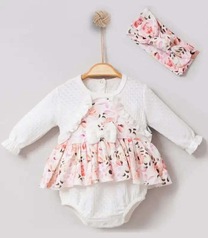 Bahar Çiçekleri Desenli Bandanalı Kız Bebek Romper