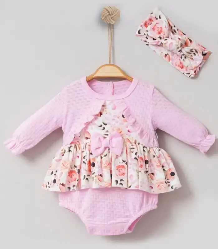 Bahar Çiçekleri Desenli Bandanalı Kız Bebek Romper