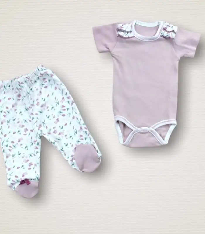 Bahar Çiçekleri Nakışlı  10lu Zıbın Takımı Hastane Çıkışı Gül Kurusu