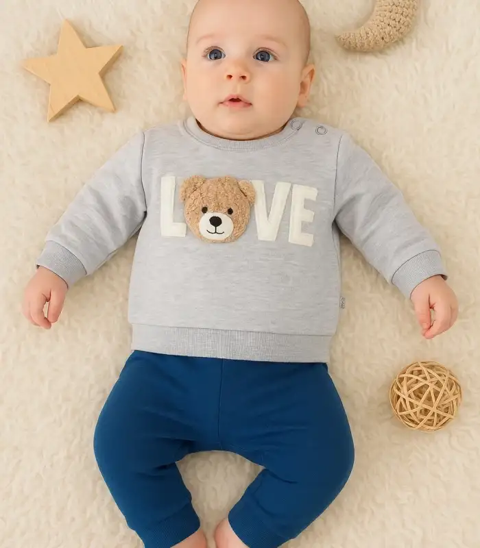 Bear Love Nakışlı % 100 Pamuklu 2li Erkek Takım