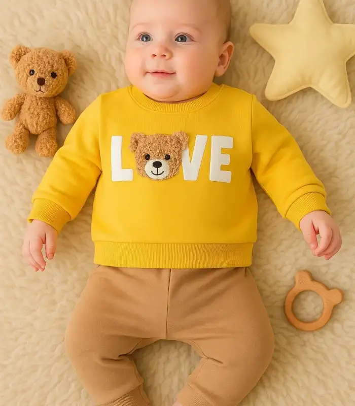 Bear Love Nakışlı % 100 Pamuklu 2li Erkek Takım