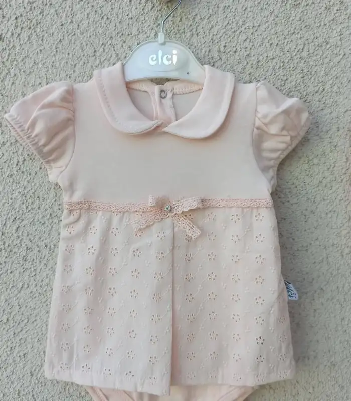 Bebek Yakalı Çiçek Işlemeli Bandanalı Badi 3-6-9 Ay