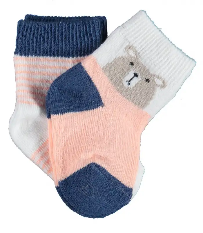 Hello Teddy Bear 2Li Kız Çorap Ekru Somon