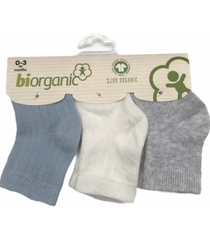 Biorganik Desenli Basic 3Lü Çorap Mavi Ekru Gri