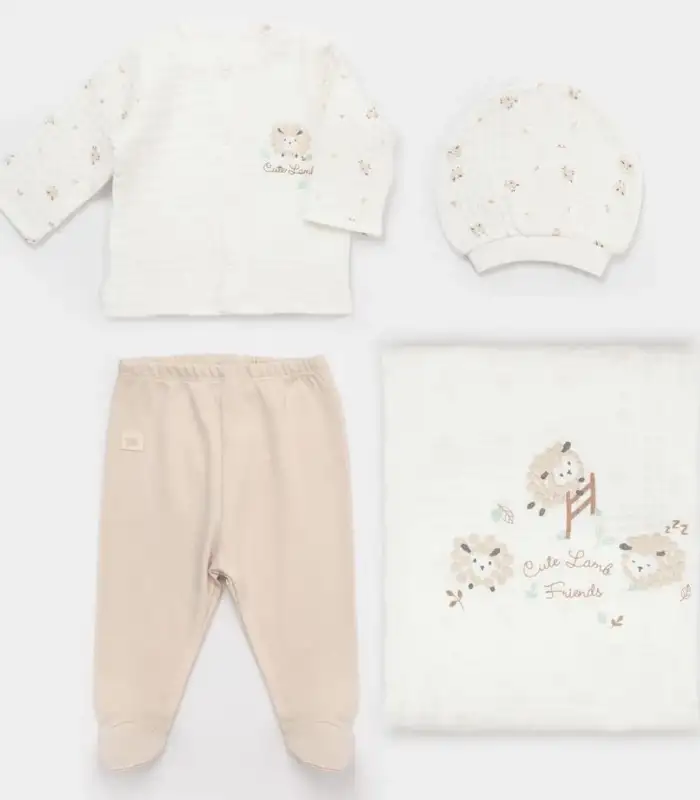 Lamb Friends Battaniyeli Tüllü 4Lü Set  Bej