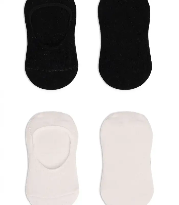 2Li Penye Babet Silikonlu Basic Çorap 30104 Siyah Ekru