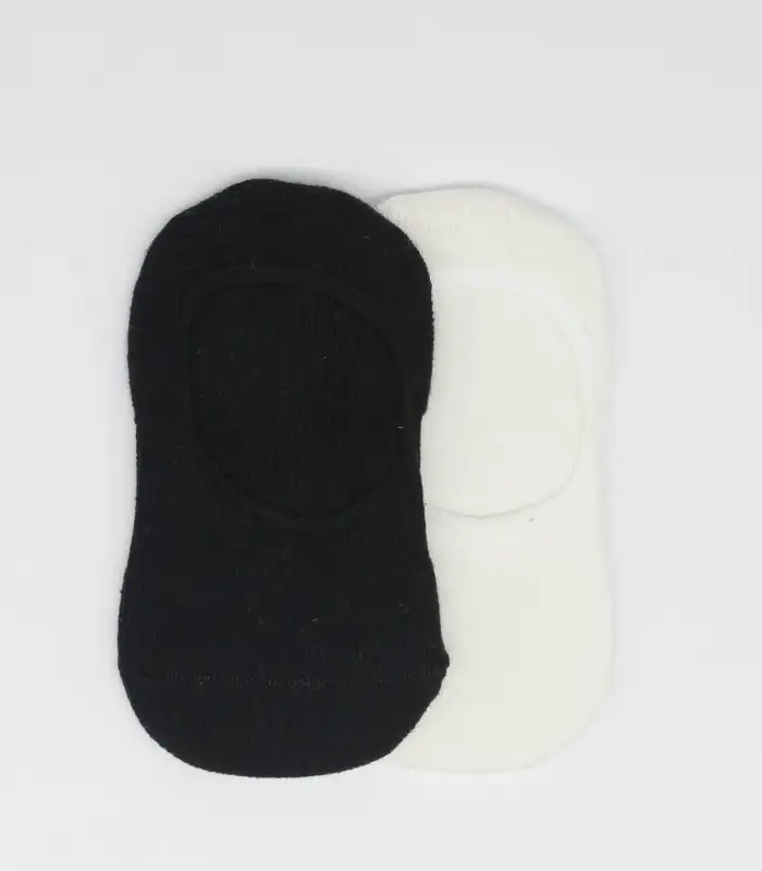 2Li Penye Babet Silikonlu Basic Çorap 30104 Siyah Ekru