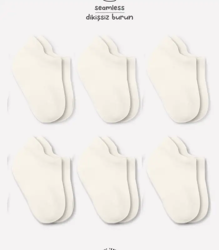 6Lı Basic Penye Sneakers Çorap 20101 Ekru