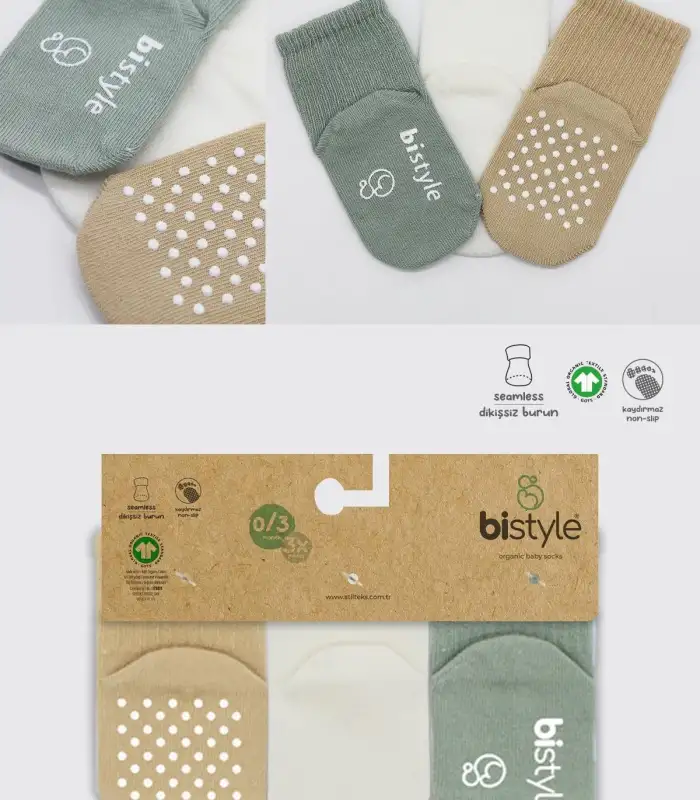 Basic Kaymaz Penye Soket Çorap 3Lü BS10107 Nil Ekru Bej