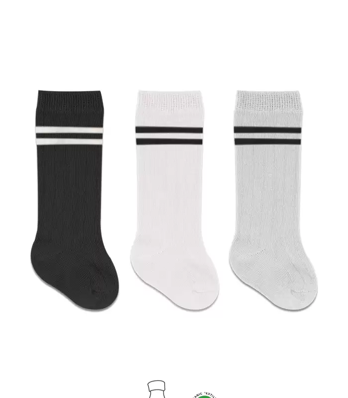 Bistyle Derby Dizaltı Çorap 3Lü BS40101 Siyah Ekru Gri Çemberli