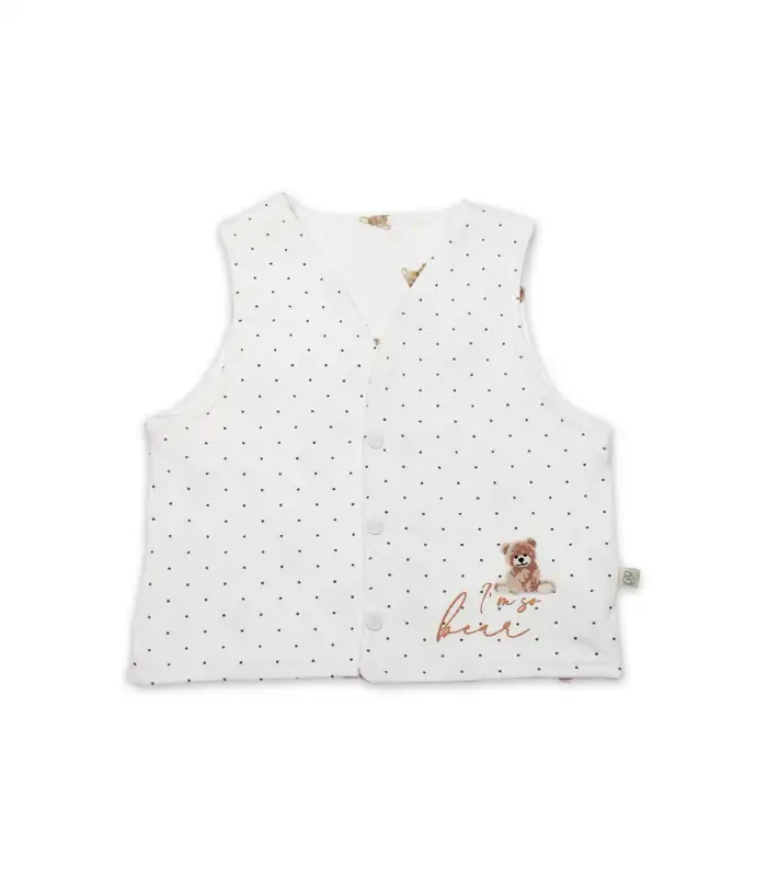 I Am So Bear Çift Taraflı Bebe Yelek 18103 Bej Ekru