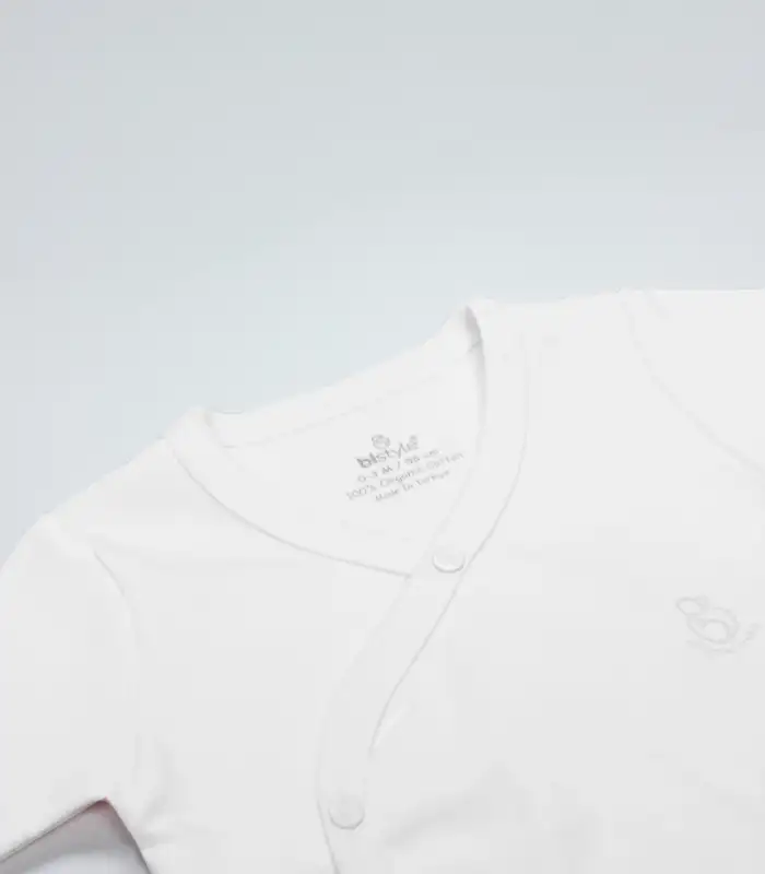 Bistyle Organik Natural Basic Style Kruvaze Uzun Kol Body BS17102 Beyaz