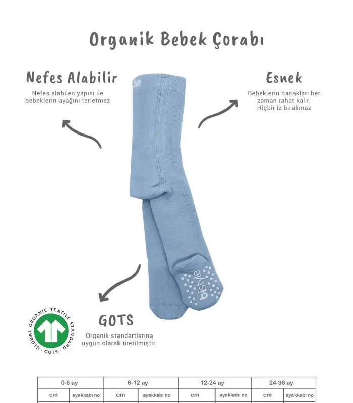 Tekli Kaymaz Basic Külotlu Çorap  Mavi