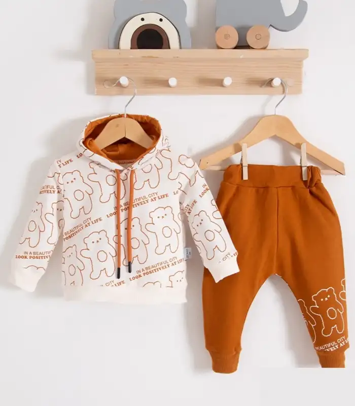 Çapraz Bears Kapüşonlu % 100 Pamuk Erkek Bebek Takımı