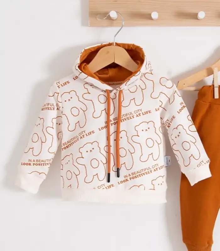 Çapraz Bears Kapüşonlu % 100 Pamuk Erkek Bebek Takımı