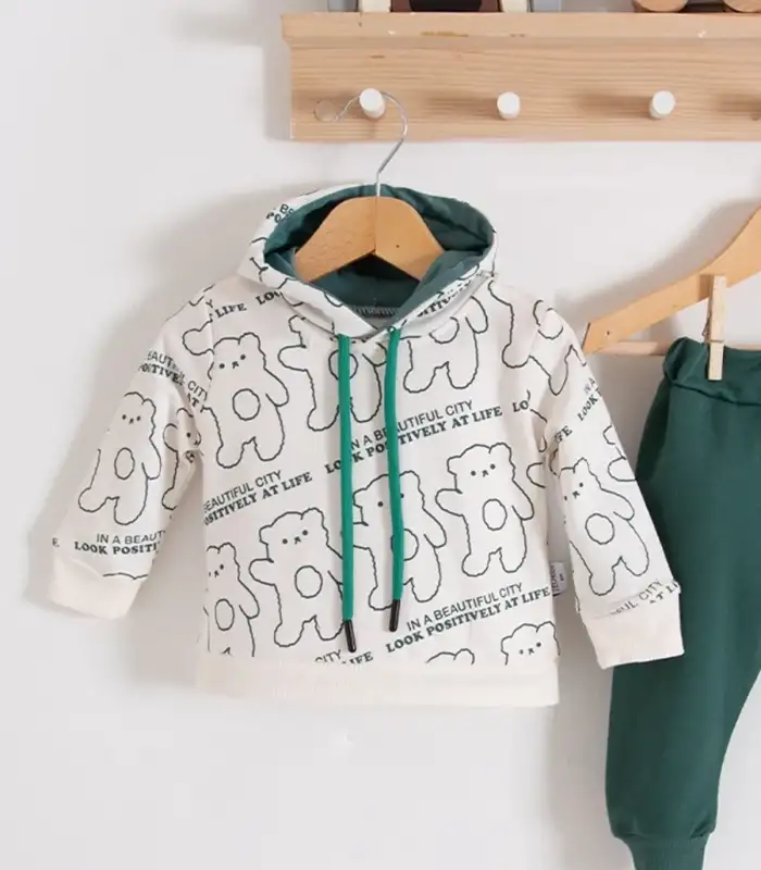 Çapraz Bears Kapüşonlu % 100 Pamuk Erkek Bebek Takımı