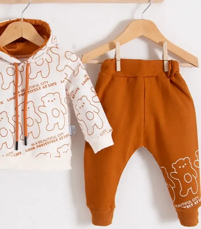 Çapraz Bears Kapüşonlu % 100 Pamuk Erkek Bebek Takımı