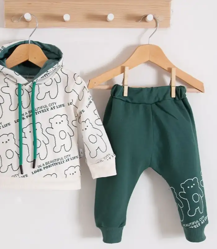 Çapraz Bears Kapüşonlu % 100 Pamuk Erkek Bebek Takımı