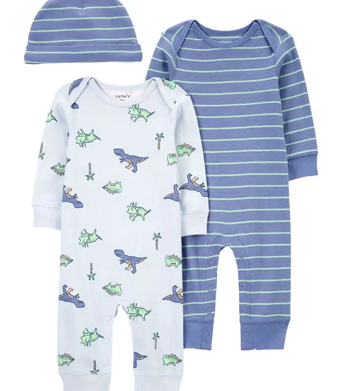 Erkek Bebek Tulum Set 3lü Paket  Mavi