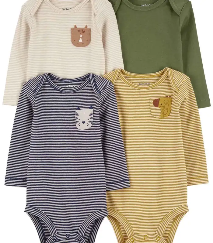 Erkek Bebek Uzun Kollu Body Set 4lü Paket  Renkli