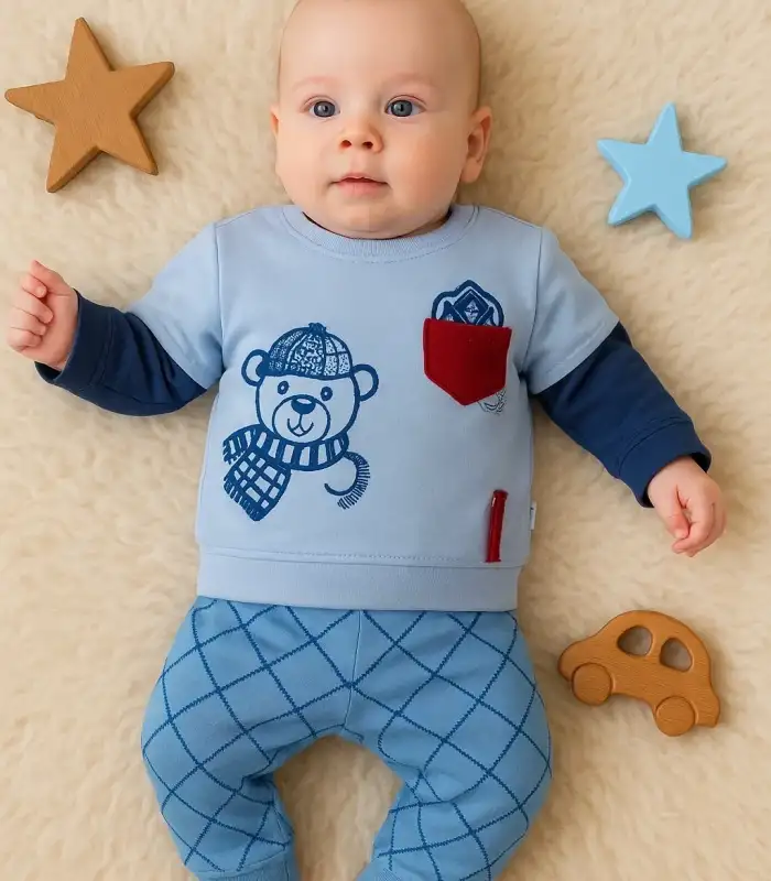 Cep Bear Nakışlı % 100 Pamuklu 2li Erkek Takım