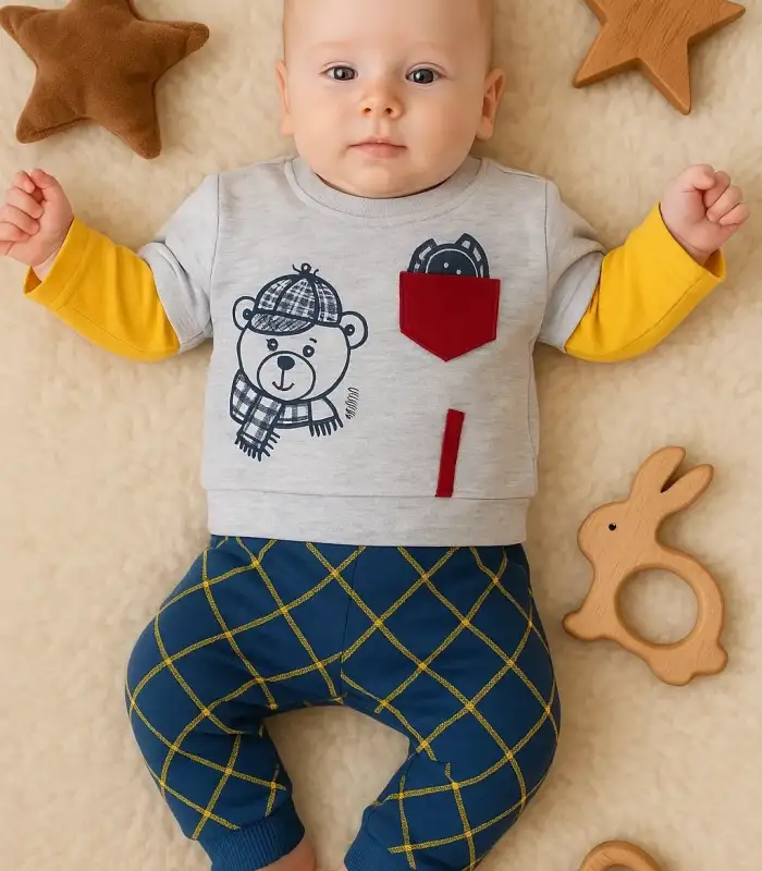 Cep Bear Nakışlı % 100 Pamuklu 2li Erkek Takım