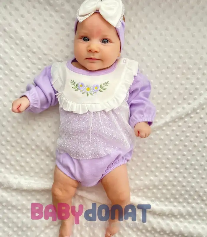 Çiçek Nakışlı Tüllü Bandanalı Kız Bebek Romper