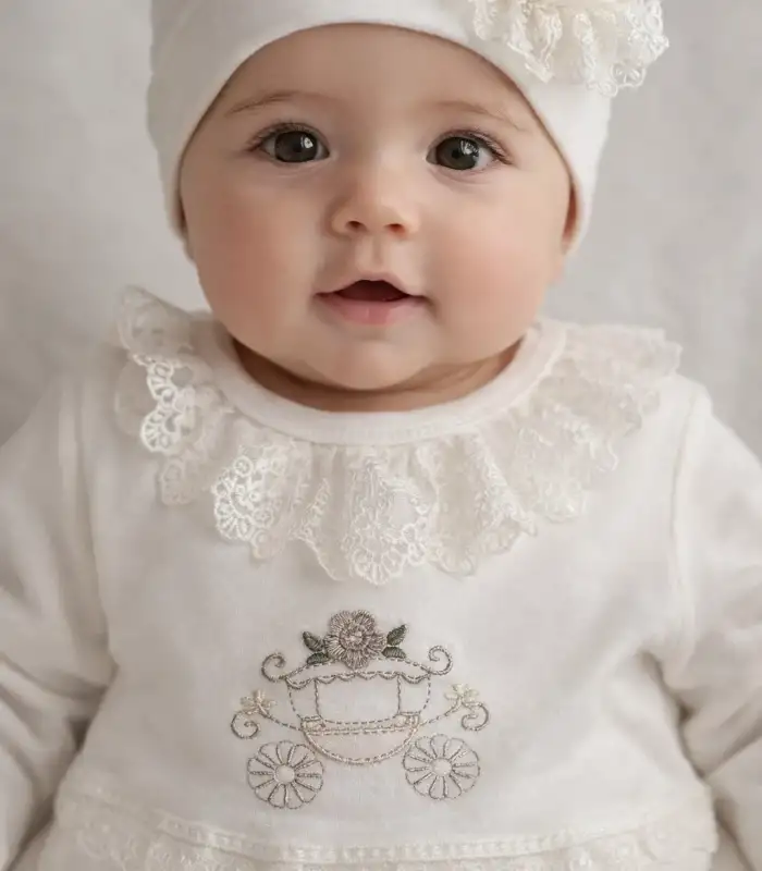 Çiçekli Araba Nakışlı Dantelli Tulum