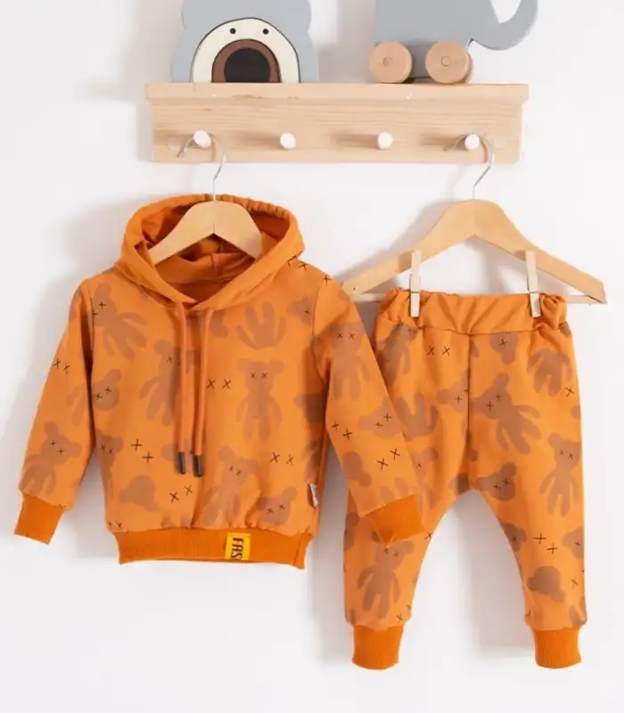 Cool Bear Kapüşonlu % 100 Pamuk Erkek Bebek Takımı