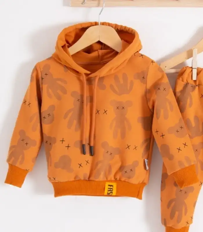 Cool Bear Kapüşonlu % 100 Pamuk Erkek Bebek Takımı