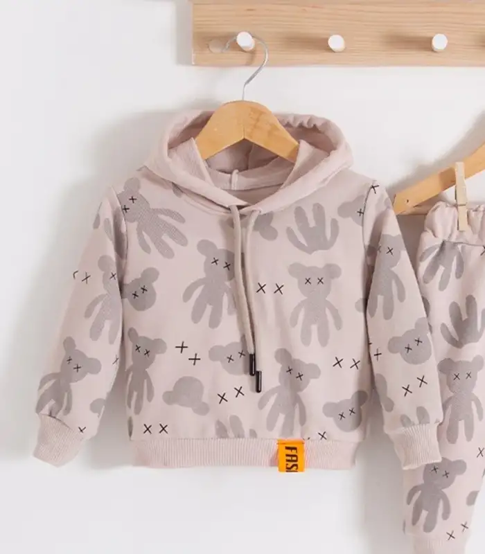 Cool Bear Kapüşonlu % 100 Pamuk Erkek Bebek Takımı