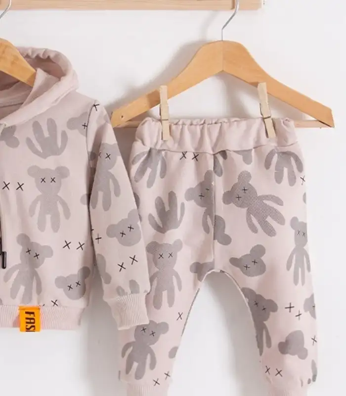 Cool Bear Kapüşonlu % 100 Pamuk Erkek Bebek Takımı