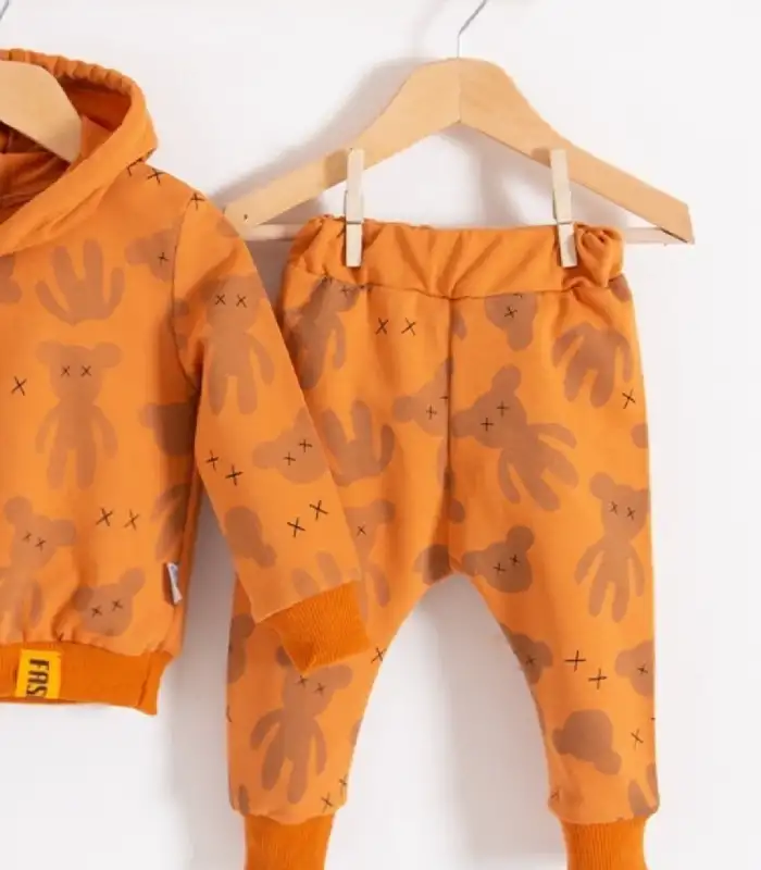 Cool Bear Kapüşonlu % 100 Pamuk Erkek Bebek Takımı