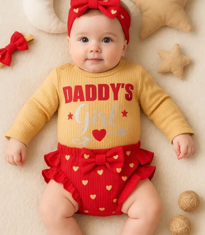 Daddys Girl Bandanalı Kız Bebek Takımı