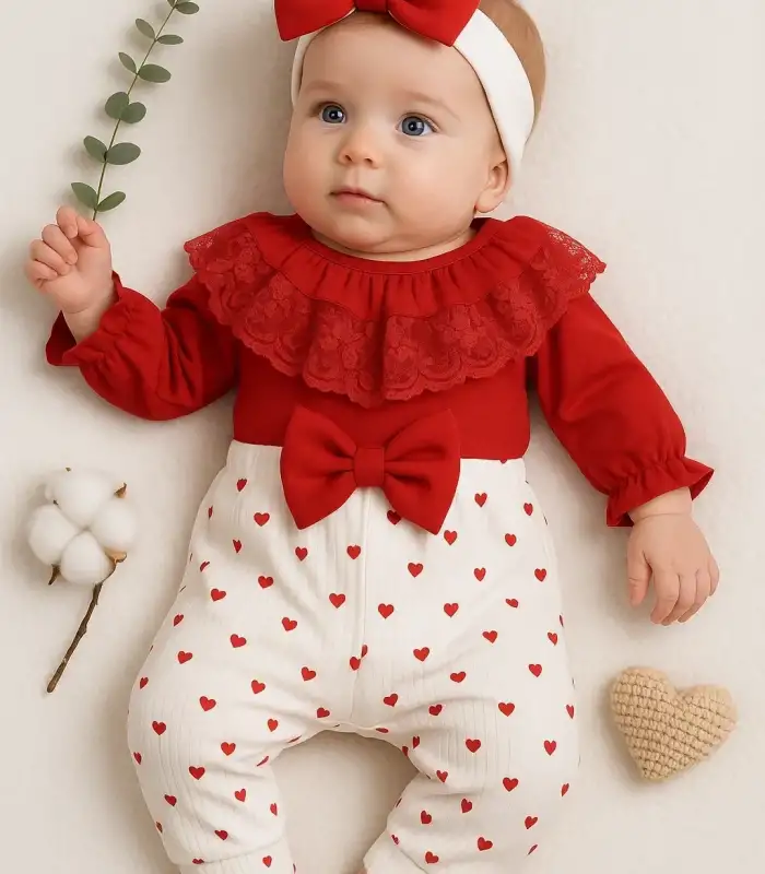 Dantel Yaka Kız Bebek Tulumu % 100 Pamuk