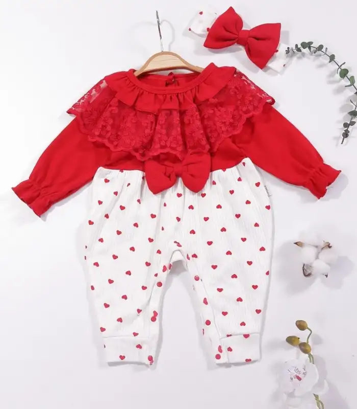 Dantel Yaka Kız Bebek Tulumu % 100 Pamuk