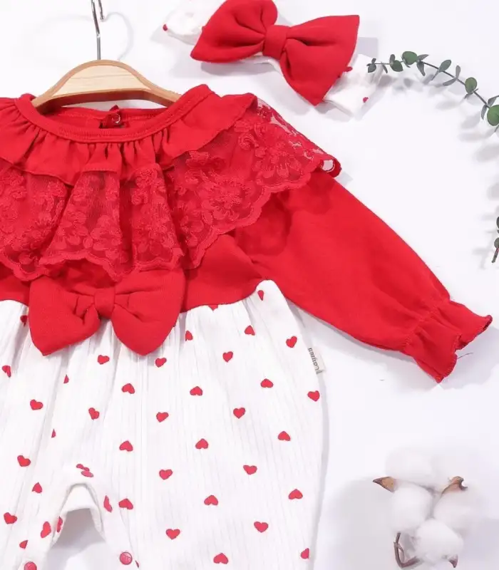 Dantel Yaka Kız Bebek Tulumu % 100 Pamuk