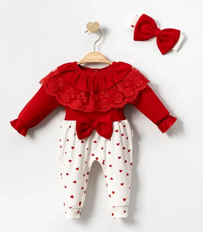 Dantel Yaka Kız Bebek Tulumu % 100 Pamuk