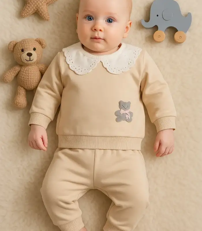 Dantel Yakalı Pamuklu 2li Kız Bebek Takımı