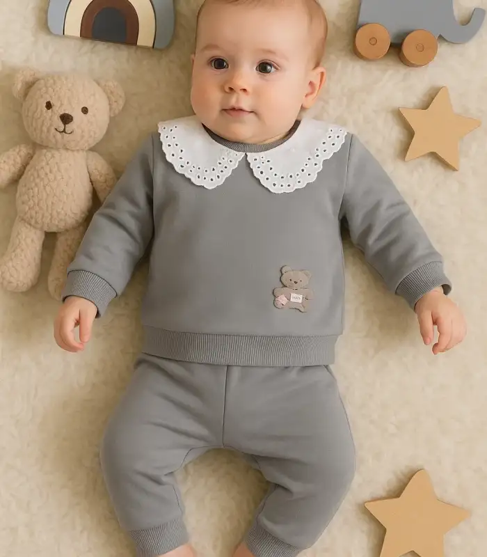 Dantel Yakalı Pamuklu 2li Kız Bebek Takımı