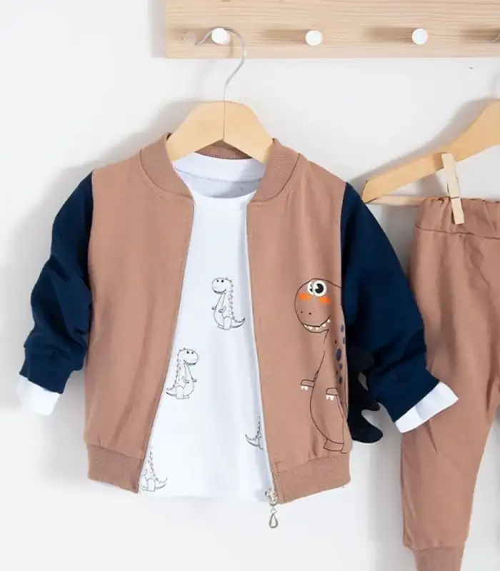 Dinazor Desenli Hırkalı 3lü Erkek Bebek Takım