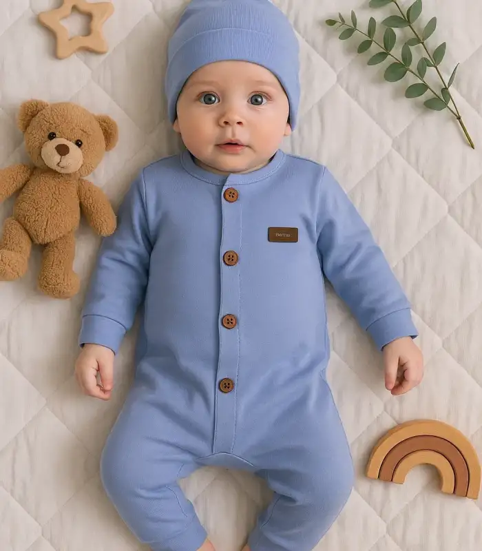 Düğmeli Önden Açık İnterlok Tulum