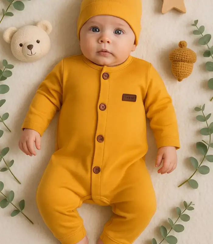 Düğmeli Önden Açık İnterlok Tulum