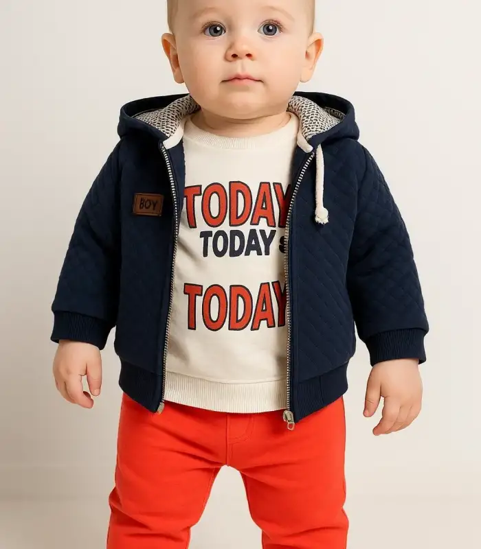 Erkek Bebek Today Baskılı Yağmurluk 3Lü Takım