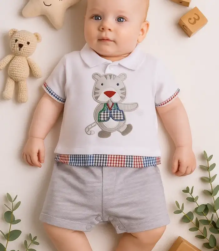 Gömlek Desenli Erkek Bebek Tulumu