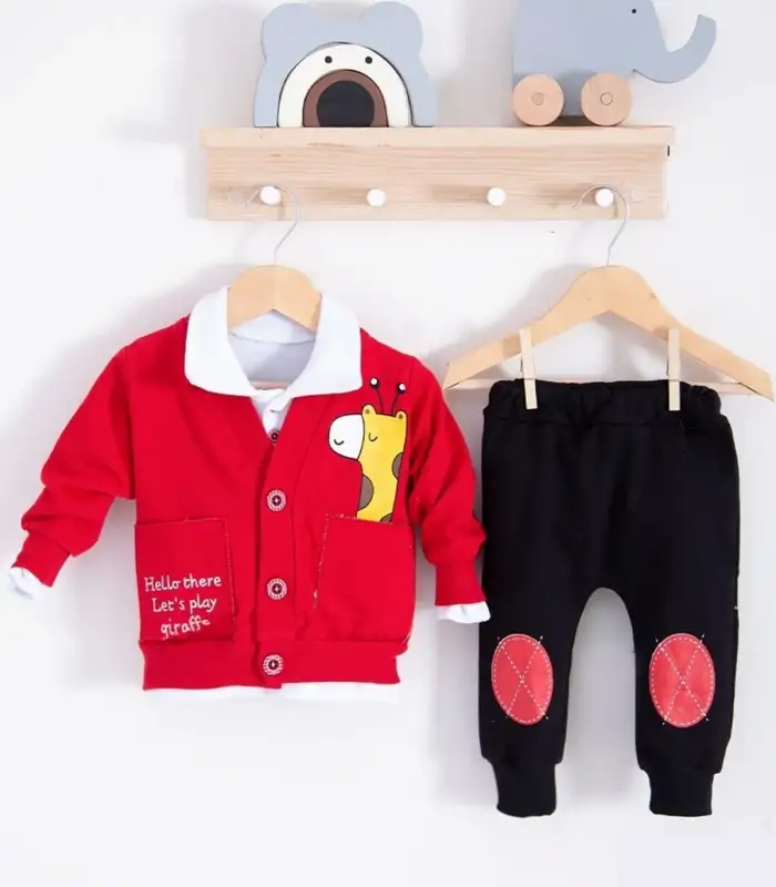 Graffe Zürafa Desenli 3lü Erkek Bebek Takımı